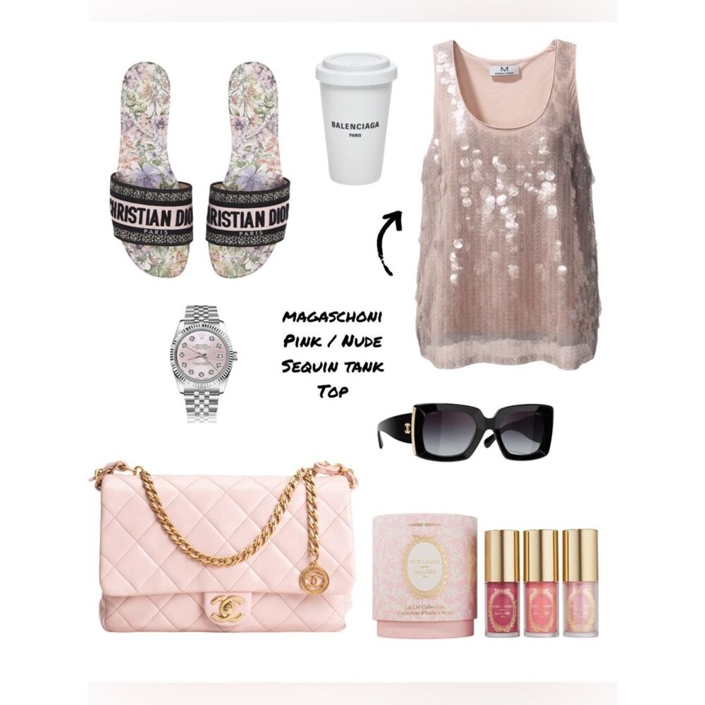Magaschoni Pale Pink Sequin Tank Top